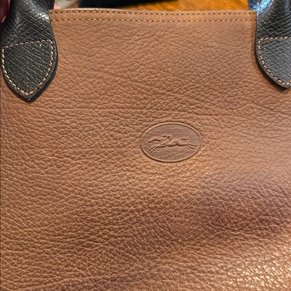 Longchamp Le Foulonné Pebbled Leather Tote — Brown & Black — Made in France - Picture 2 of 7